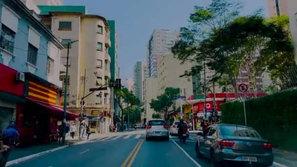 Ulice Dużych Miast Miasto Sao Paulo Okręg Cerqueira Cesar Ulica — Wideo stockowe