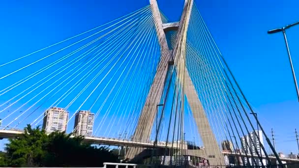 Подвесной Мост Кабельный Мост Мире Сан Паулу Штат Сан Паулу — стоковое видео