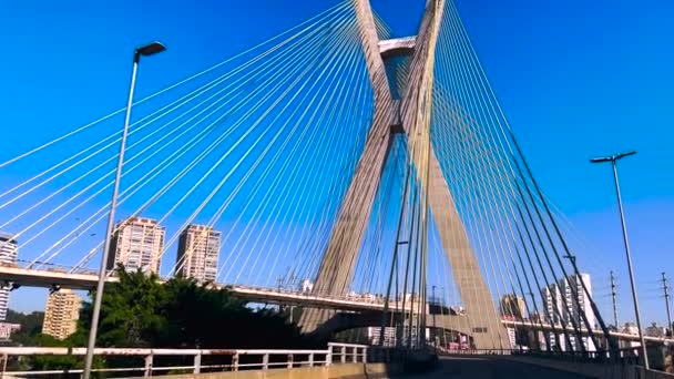 Γέφυρα Αναστολής Καλωδιακή Έμεινε Γέφυρα Στον Κόσμο Σάο Πάολο Πόλη — Αρχείο Βίντεο