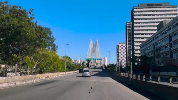 Подвесной Мост Кабельный Мост Мире Сан Паулу Штат Сан Паулу — стоковое видео
