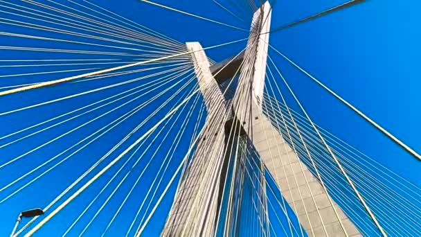 Γέφυρα Αναστολής Καλωδιακή Έμεινε Γέφυρα Στον Κόσμο Σάο Πάολο Πόλη — Αρχείο Βίντεο