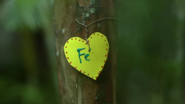Бумажное Сердце Дереве Сердце Письменным Сообщением — стоковое видео