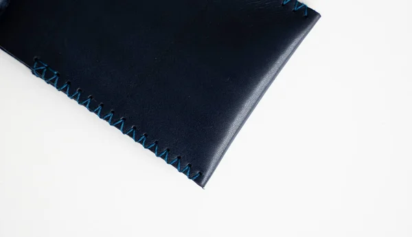 Blue Mens Business Genuine Leather Money Clip White Surface Accessories — Fotografia de Stock