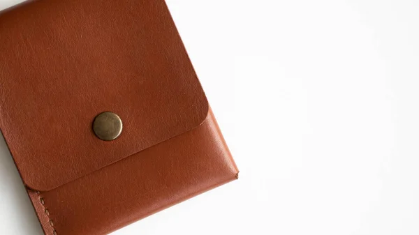 Orange Genuine Leather Card Holder White Surface — Stok fotoğraf