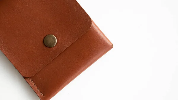 Orange Empty Mens Business Handmade Leather Card Holder Isolated White — 스톡 사진