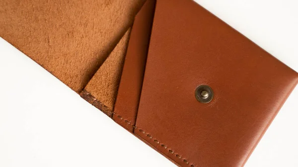 Orange Empty Mens Business Handmade Leather Card Holder Isolated White — Fotografia de Stock