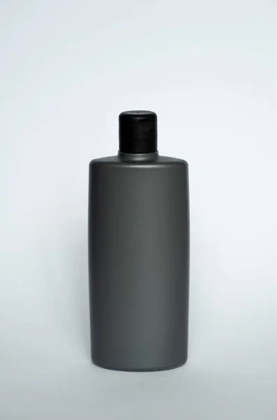 Bottiglia Gel Doccia Grigio Uomo Modello Vista Frontale Contenitore Balsamo — Foto Stock