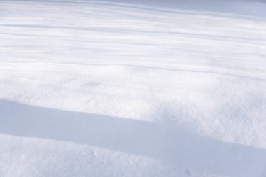 Çerçeveye uzanan yatay gölgeleri olan geniş, yumuşak kar örtüsü. Soğuk hava ve kış atmosferinin barışçıl ve minimalist bir temsili.