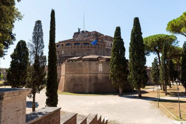 Roma, Lazio Eyaleti, İtalya 'daki The Castel Sant Angelo' nun mimari manzaraları.