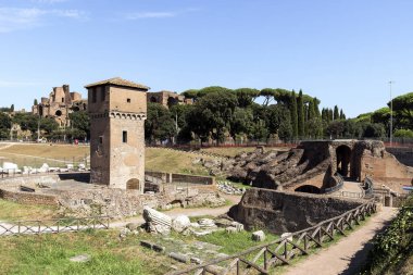 Roma 'daki The Circus Maximus (Circo Massimo) Panoramik Sahneleri, Lazio Eyaleti, İtalya.