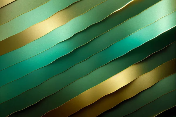 Зеленая Бирюза Золотистые Наклонные Бумажные Полоски Работают Абстрактном Фоне Oblique — стоковое фото