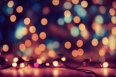 Güzel Bokeh of Garland Lights Noel Dekorasyonu 3 boyutlu Soyut Sanat Arkaplanı. Mutlu Noeller ve Mutlu Yeni Yıl Şenlik Duvar Kağıdı. Xmas Cozy Neşeli Işıklar Sanat Çizimi