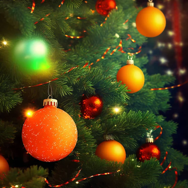 フェスティバル装飾されたシックなジョリークリスマスツリー3Dアートワークアブストラクト背景 メリークリスマスとハッピーニューイヤークラスの装飾喜び明るい壁紙 クールな緑豊かなクリスマスツリーアートイラスト — ストック写真