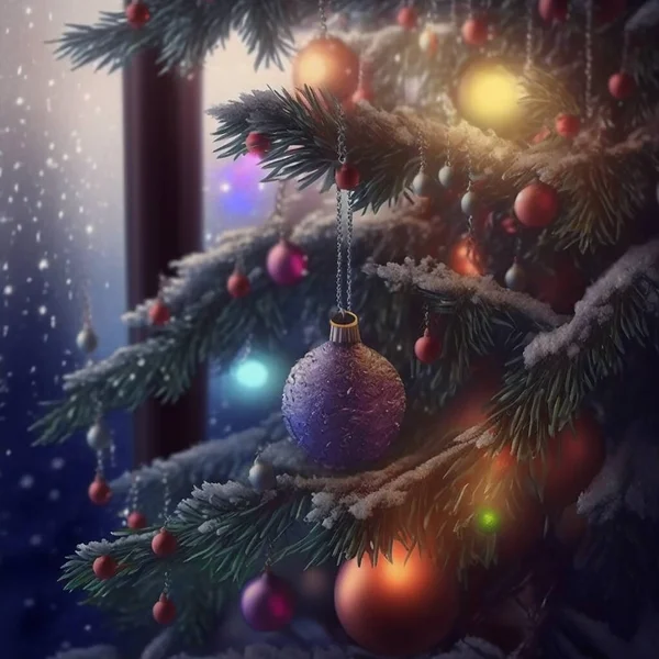 Стильные Украшения Chic Christmas Tree Работают Абстрактном Фоне Счастливого Рождества — стоковое фото