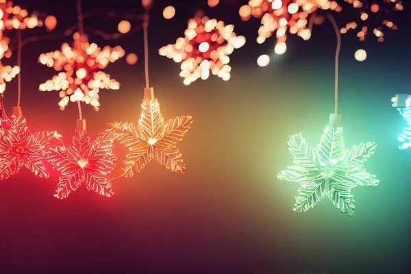 雪の結晶の形をしたクリスマス ガーランド 3Dアートワーク概要背景 メリークリスマスとハッピーニューイヤー装飾照明シックな壁紙 クリスマス フェスティバル アートイラスト — ストック写真