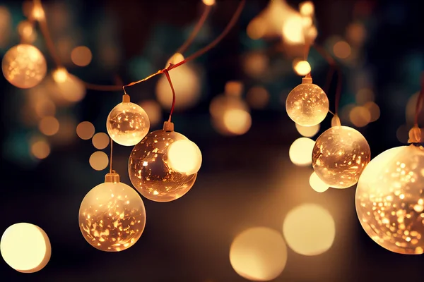 Elegantes Bolas Oro Navidad Luces Guirnalda Obras Arte Fondo Abstracto — Foto de Stock
