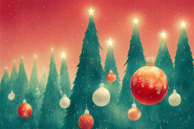 Suluboya El Çizimi Xmas Dekorasyonu Naif Sanat Resimleri Soyut Arkaplan. Mutlu Noeller ve Mutlu Yıllar Vintage Post Artistik Duvar Kağıdı. Noel El Yazması Suluboya Sanat Çalışması