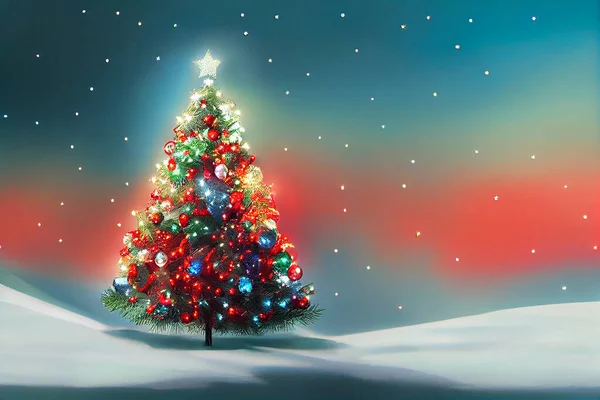 フェスティバル ラッシュ リッチ オルネート クリスマスツリー3Dアートイラストアブストラクト背景 メリークリスマスと幸せな新年スタイリッシュなポストカードクラスの壁紙 ファンシークリスマス装飾 三次元アートワーク — ストック写真