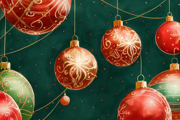 Причудливые Елочные Балы Стиле Деко Нарисованные Абстрактном Фоне Счастливого Рождества — стоковое фото