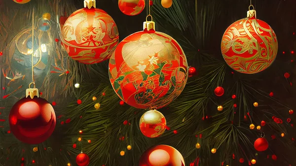 Art Deco Utsmyckade Julbollar Handritade Konstverk Abstrakt Bakgrund God Jul — Stockfoto