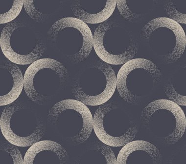 50 'lerin 60' ları, 70 'lerin Retro Dot Çalışma Çemberleri Kusursuz Kusursuz Şekil Vektörü Soyut Arkaplan. Noktalı Grafik Tekstil Tasarımı Dotwork Grainy Devamlı Gri Doku. Yarı Ton Sanatı Modern İllüstrasyon