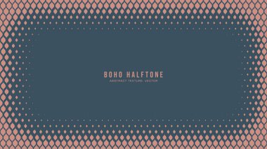 Boho Style Modern Halftone Vector Vignette Rounded Frame Aesthetic Abstract Background. Fancy Half Tone Gypsy Scale Pattern Trendy Fashionable Texture. Stylish Minimalist Luxurious Wide Wallpaper