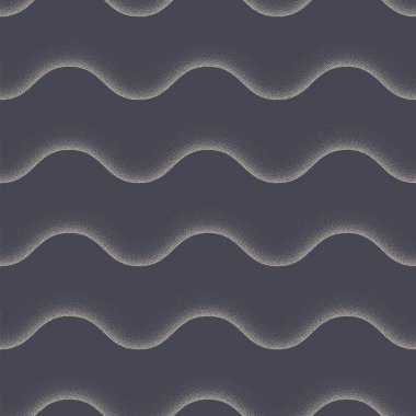 Smooth Wavy Lines Seamless Pattern Vector Dot Work Abstract Background. Curved Bent Soft Stripes Repetitive Subtle Texture. Rippled Structure Endless Graphic Grey Wallpaper. Half Tone Abstraction