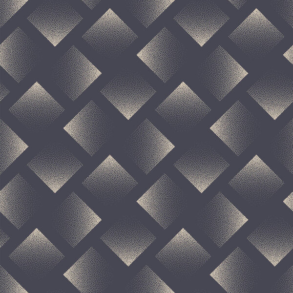 Rhombus Grid Dynamic Mosaic Seamless Pattern Vector Dot Work Abstract Background. Geometric Angled Structure Repetitive Textile Print. Endless Graphic Monochrome Wallpaper. Half Tone Art Illustration