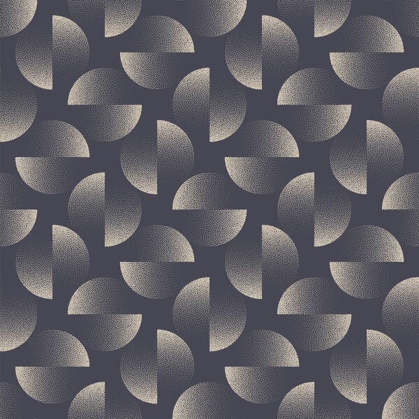 Bauhaus Style Split Circles Seamless Pattern Vector Dot Work Abstract Background. Wrapping Paper Repetitive Trendy Retro Graphic Design. Continuous Neat Gray Wallpaper. Half Tone Art Posh Illustration