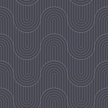 Fashionable Ripple Structure Outline Seamless Pattern Vector Abstract Background. Retro Style Graphic Wavy Ornament Repetitive Fancy Grey Wallpaper. Line Art Graphic Endless Old Fashioned Illustration