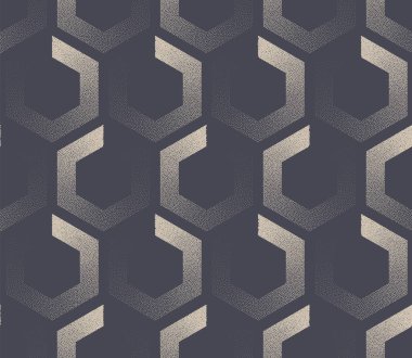 Altıgenler Modaya Uyumlu Kusursuz Şekil Vektör Doku Çalışma Moda Soyut Arkaplan. Sonu gelmeyen paket kağıdı dokusu. Tekrarlayan eski moda 1960 'lar Retro Style Tekstil Baskısı. Yarı Ton Soyutlaması