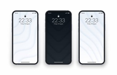 Farklı varyasyonlar Siyah ve Beyaz Üç Boyutlu Pürüzsüz Bulanık Yapı Duvar Kağıtları Beyaz Üzerindeki Fotorealistik Cep Telefonu Ekranı. Smartphone için Dikey Özgeçmişler