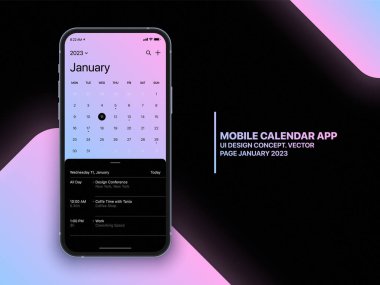 Vector Mobil Takvim Uygulaması Ocak 2023 Yapılacaklar Listesi ve Görevler UI Tasarım Konsepti ile İzole Fotoğraf Gerçekçi Akıllı Telefon ModeliName Akıllı Telefon İş Planlama Şablonu