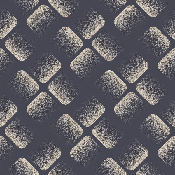 Rounded Rhombus Cool Seamless Pattern Vector Dotwork Texture Abstract Background. Retro Style Geometric Structure Textile Design Loopable Beige Wallpaper. Halftone Endless Abstraction Art Illustration