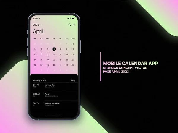 2017 Mobile App Calendar April 2023 Page List Task Vector — 스톡 벡터