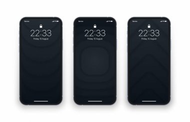 Çeşitli Koyu Gri Katmanlı Pürüzsüz Bulanık Dinamik Yapı Modern Duvar Kağıtları Beyaz Arkaplanda İzole Edilmiş Fotorealistik Cep Telefonu Ekranı. Smartphone için Dikey Özgeçmişler