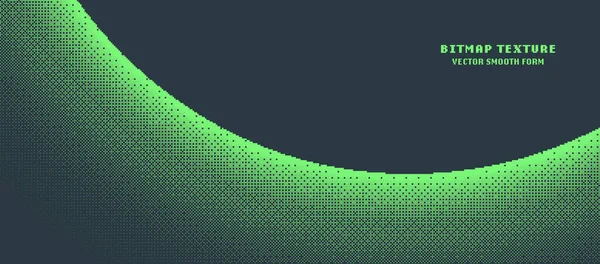 ピクセルアートスタイルビットマップテクスチャ丸みを帯びたフォームベクトルパノラマ抽象化 8ビットコンソールレトロアーケードビデオゲーム広い壁紙 ノイズディザー効果明るい緑のセミサークル形状現代の背景 — ストックベクタ