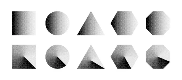 基于白底背景的位图偶数梯度矢量集的基本几何形状 方圆三角形六边形八角形复古8Bit艺术风格纹理设计元素集合 — 图库矢量图片