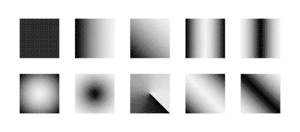 具有各种位图的正方形Dither梯度矢量集 在白色背景上孤立 复古8位图形艺术风格不同的纹理设计元素集合 黑色噪音半色调极端主义表格 — 图库矢量图片