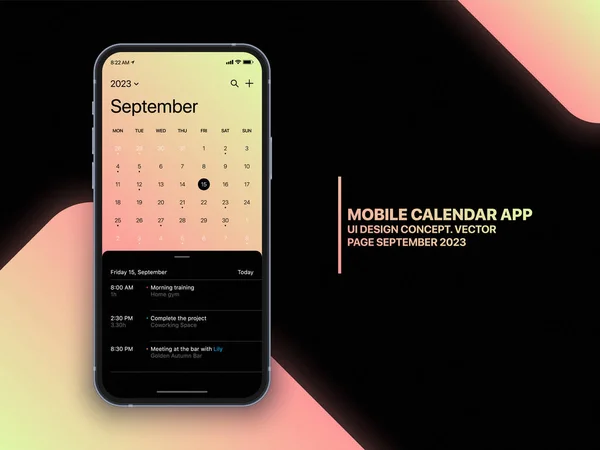 Календарь Мобильных Приложений Сентябрь 2023 Страница Списком Дел Задачами Векторная — стоковый вектор