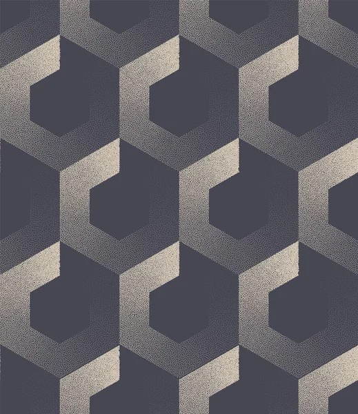 3D六角形幾何学的シームレスパターンベクトルドットワーク技術概要背景 ブルータリズム六角形ブロック構造反復的な超近代的な壁紙 ハーフトーン グラフィック ループテーブル アートイラスト — ストックベクタ