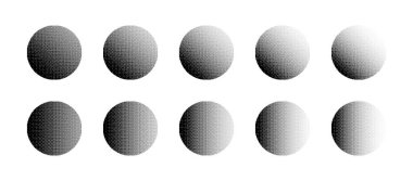 Çeşitli Bitmap yoğunluklu çemberler Gradyan Vektör Kümesi Beyaz Arkaplanda izole edildi. Retro 8 bit Piksel Resim Biçimli Yuvarlak Şekiller Çeşitli Dokular Tasarım Elemanları Koleksiyonu