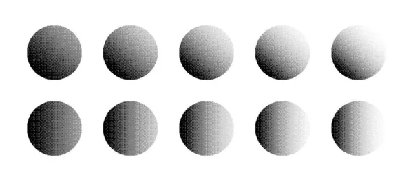 Cirklar Med Olika Densitet Bitmap Dither Gradient Vector Set Isolerad — Stock vektor