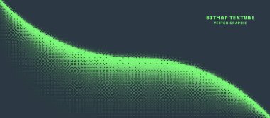 Bitmap Doku Dither Deseni Eğri Kenar Vektörü Özgeçmişi. Titrek Pikselli Arıza Ekranı Panoramik Soyutlama Efekti. 8bit Pixel Art Retro Video Oyun Yeşil İllüstrasyon