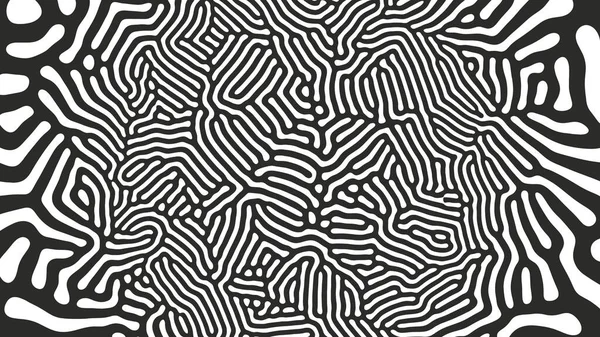Black White Tangled Linesサイケデリック アート ベクトルテクスチャアブストラクト背景 クレイジー構造奇妙な野生の抽象パノラマ壁紙 変なキノコの幻覚効果 Trippy Artイラスト — ストックベクタ