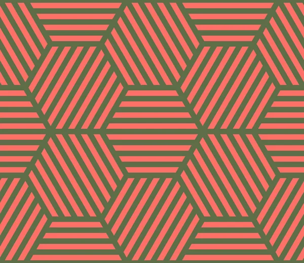 Graphic Bold Lines Hexagons Geometrische Naadloze Patroon Lichtrood Groen Kleurenpalet — Stockvector