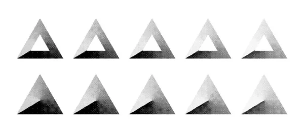 Triangles Various Density Bitmap Dither Clockwise Gradient Vector Set Isolated — Stock Vector