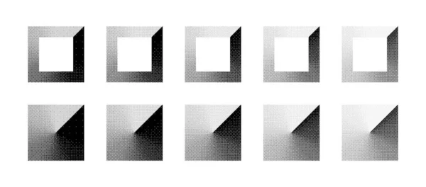 具有不同密度位图的正方形Dither Clockwise梯度矢量集 独立于白背景 复古8位元矩形图形艺术图形风格不同纹理设计元素 — 图库矢量图片