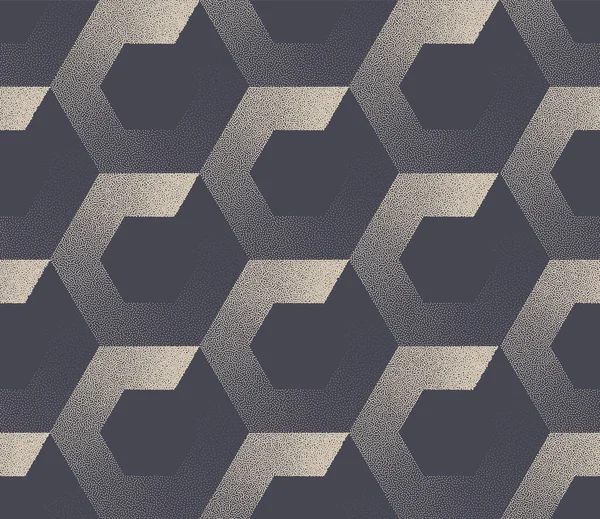 Brutalism Style Hexagonal Block Structure Seamless Pattern Vector Dot Work — Stock vektor