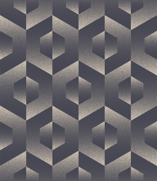 Split Hexagons Fancy Fashion Seamless Pattern Vector Dotwork Abstract Background. Modernism Retro Style Design Old Fashioned Textile Print Repetitive Wallpaper. Half Tone Endless Art Illustration